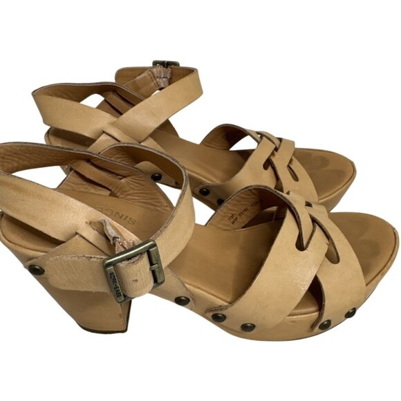 Kork-Ease Womens Leather Strappy Sandals Size 7 Tan Wedge Heel & Buckle - Picture 4 of 9